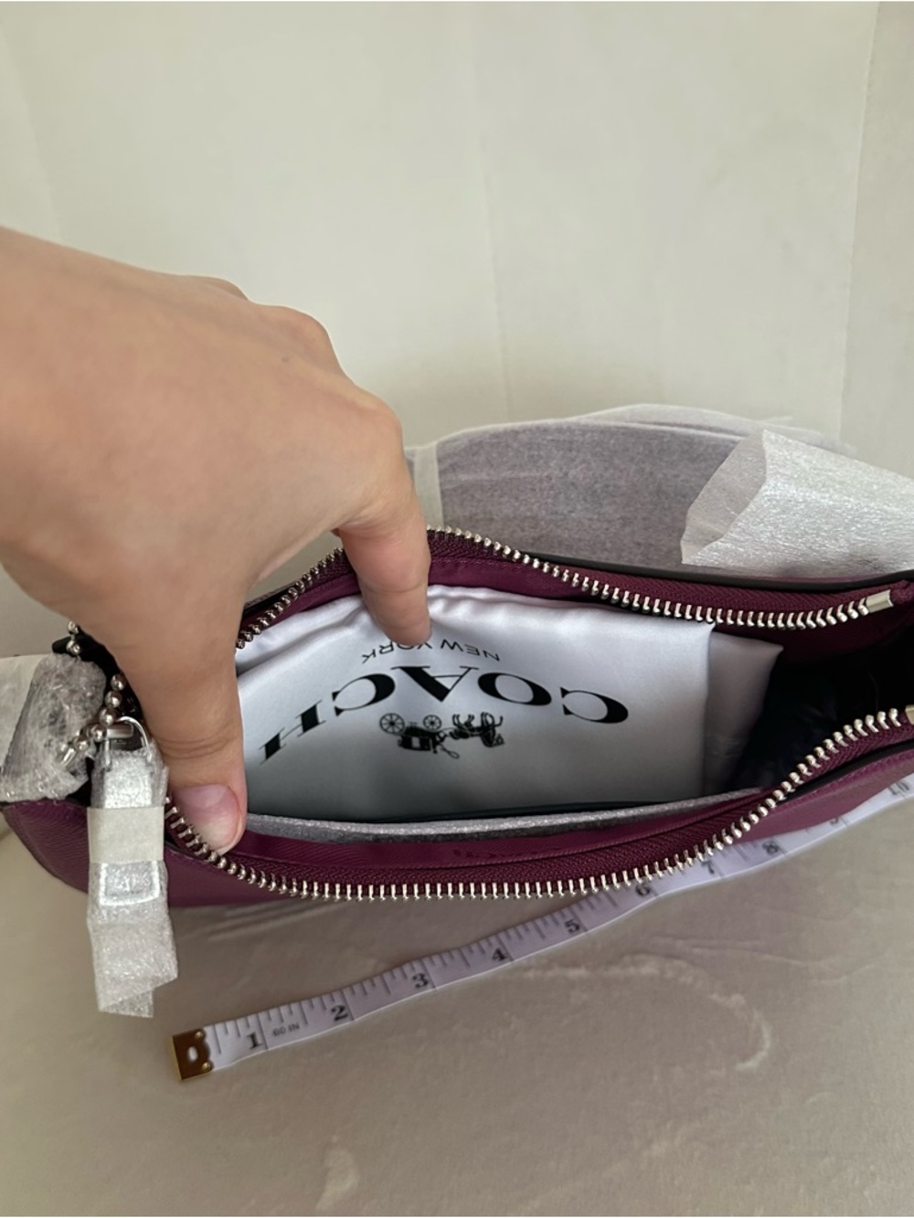 Coach Deep Plum Hobo Crossbody Bag Crossgrain Leather 3 Straps - Picture 9 of 12